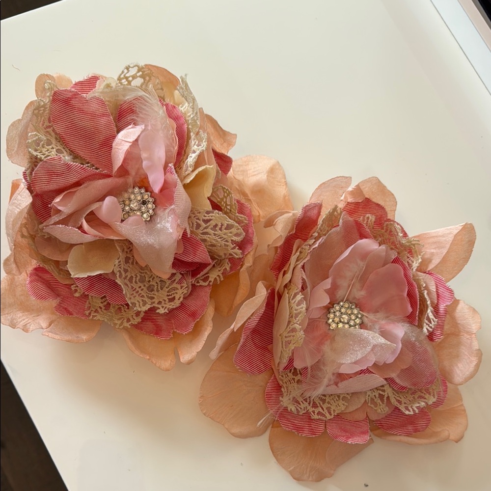 Elegant Pink Floral with Rhinestone SET OF 2 Large size